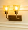 Double Elbow Wall Lamp Brass Antique Finish with Cup Crackled Glass Golden Luster Shade