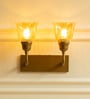 Double Elbow Wall Lamp Brass Antique Finish with Cup Crackled Glass Golden Luster Shade
