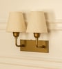 Double Elbow Wall Lamp Brass Antique Finish with Off White Lampshade