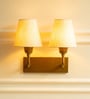 Double Elbow Wall Lamp Brass Antique Finish with Off White Lampshade
