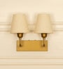 Double Elbow Wall Lamp Brass Antique Finish with Off White Lampshade