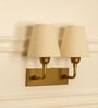 Double Elbow Wall Lamp Brass Antique Finish with Off White Lampshade