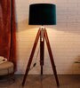 Double Fold Green Velvet Shade Floor Lamp with Brown Base