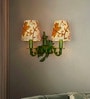 Double Green Aluminium Wall Sconces with Kashida Velvet Shades