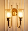 Double Hockey Wall Lamp Antique Brass Finish with Chimney Crackled Glass Golden Luster