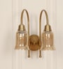 Double Hockey Wall Lamp Antique Brass Finish with Chimney Crackled Glass Golden Luster