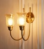 Double Hockey Wall Lamp Antique Brass Finish with Chimney Crackled Glass Golden Luster