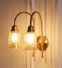 Double Hockey Wall Lamp Antique Brass Finish with Chimney Crackled Glass Golden Luster