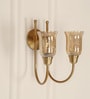 Double Hockey Wall Lamp Antique Brass Finish with Chimney Crackled Glass Golden Luster