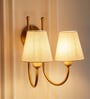 Double Hockey Wall Lamp Antique Brass Finish with Off White Shade