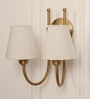 Double Hockey Wall Lamp Antique Brass Finish with Off White Shade