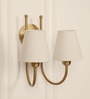 Double Hockey Wall Lamp Antique Brass Finish with Off White Shade