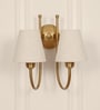 Double Hockey Wall Lamp Antique Brass Finish with Off White Shade