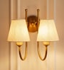 Double Hockey Wall Lamp Antique Brass Finish with Off White Shade