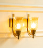Double J Brass Antique Finish Wall Lamp with Chimney Crackled Glass Golden Luster Shade