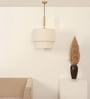 Double Off White Cotton Fabric Pendant Hanging Light Antique Brass Finish
