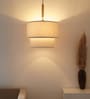 Double Off White Cotton Fabric Pendant Hanging Light Antique Brass Finish