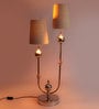Double Shaded Unique Design Decorative Lamp With Beige & Gold Fabric Shade And Silver Base
