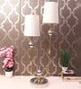 Double Shaded Unique Design Decorative Lamp With Beige & Gold Fabric Shade And Silver Base