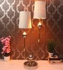 Double Shaded Unique Design Decorative Lamp With Beige & Gold Fabric Shade And Silver Base