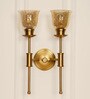 Double Spacer Wall Light Antique Brass Finish with Cup Crackled Glass Golden Luster