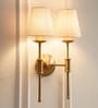 Double Spacer Wall Light Antique Brass Finish with Off White Shade