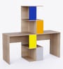 Double Trouble Kids Study Table in Blue, Yellow, Orange And Oak Finish
