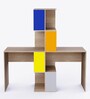 Double Trouble Kids Study Table in Blue, Yellow, Orange And Oak Finish