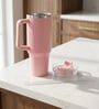Double Wall Stainless Steel Pink Tumbler Mug with Handle & Lid