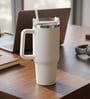 Double Wall Stainless Steel White Tumbler Mug with Handle & Lid