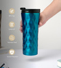 Double-Walled 500ml Blue Stainless Steel Sipper with Flip Lid