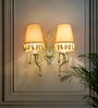 Double White Wall Sconce with Tassel Shades and Crystal Accents