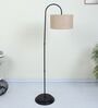 Downlighter Modern Black Iron Base Floor Lamps Beigh Jute Shade