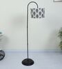 Downlighter Modern Black Iron Base Floor Lamps Big Leaf Print Satin Shade