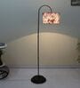 Downlighter Modern Black Iron Base Floor Lamps Cobra Saffron Print Satin Shade