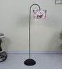 Downlighter Modern Black Iron Base Floor Lamps Cobra Saffron Print Satin Shade