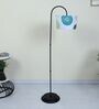 Downlighter Modern Black Iron Base Floor Lamps Dahlia Floral Print Satin Shade