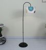 Downlighter Modern Black Iron Base Floor Lamps Dahlia Floral Print Satin Shade
