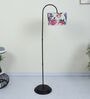 Downlighter Modern Black Iron Base Floor Lamps English Oak Print Satin Shade