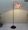 Downlighter Modern Black Iron Base Floor Lamps English Oak Print Satin Shade