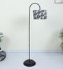 Downlighter Modern Black Iron Base Floor Lamps Filigree Print Satin Shade