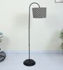 Downlighter Modern Black Iron Base Floor Lamps Geometric Print Satin Shade