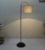 Downlighter Modern Black Iron Base Floor Lamps Geometric Print Satin Shade