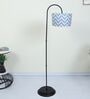 Downlighter Modern Black Iron Base Floor Lamps Maze Print Satin Shade