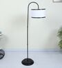Downlighter Modern Black Iron Base Floor Lamps Off White Cotton Shade