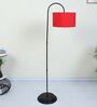 Downlighter Modern Black Iron Base Floor Lamps Red Cotton Shade