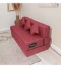 Doze Jute Fabric 4 Seater Sofa Cum Bed with 3 Cushions in Maroon Colour