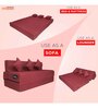 Doze Jute Fabric 4 Seater Sofa Cum Bed with 3 Cushions in Maroon Colour