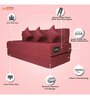 Doze Jute Fabric 4 Seater Sofa Cum Bed with 3 Cushions in Maroon Colour