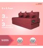 Doze Jute Fabric 4 Seater Sofa Cum Bed with 3 Cushions in Maroon Colour